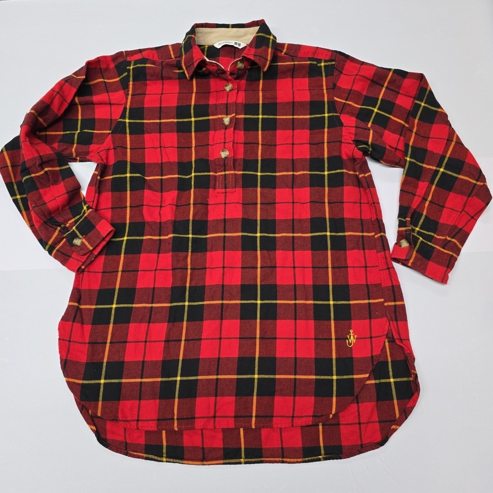 JW Anderson x Uniqlo Red Plaid Flannel Pullover Tunic Shirt XXS 421655